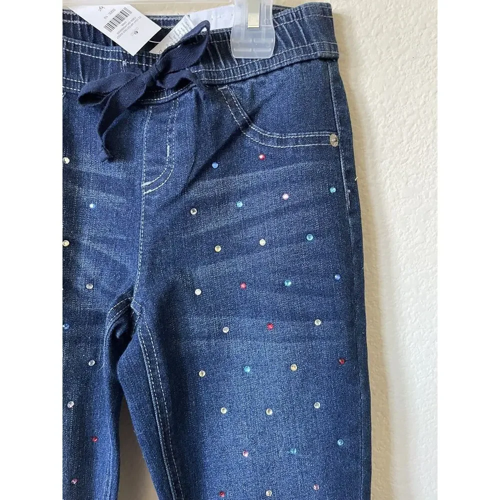 Justice Dark Wash Rhinestones Stretchy Girls Pull On Jean Leggings Pants Size 10